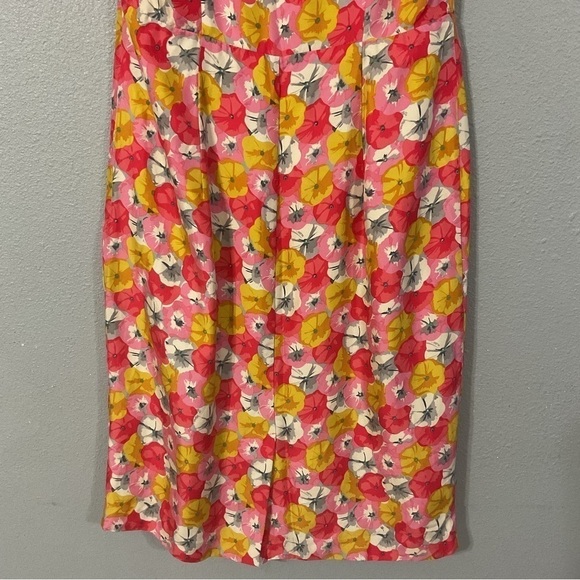 Boden Womens Silk Floral Dress Pink Yellow Short Sleeve Scoop Neck Pleated 6R - Picture 11 of 12